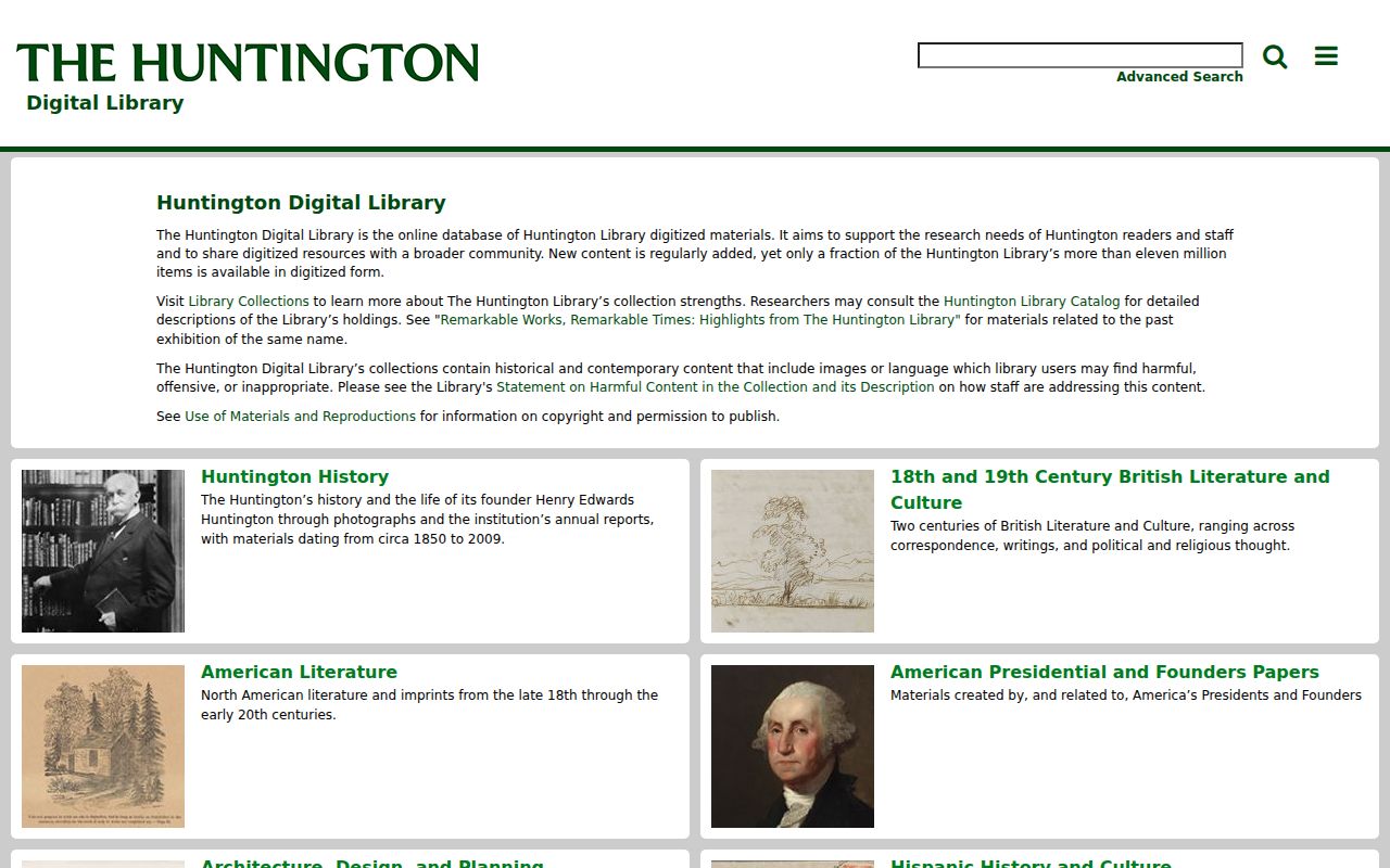 Huntington previous residents context in the Huntington Digital Library