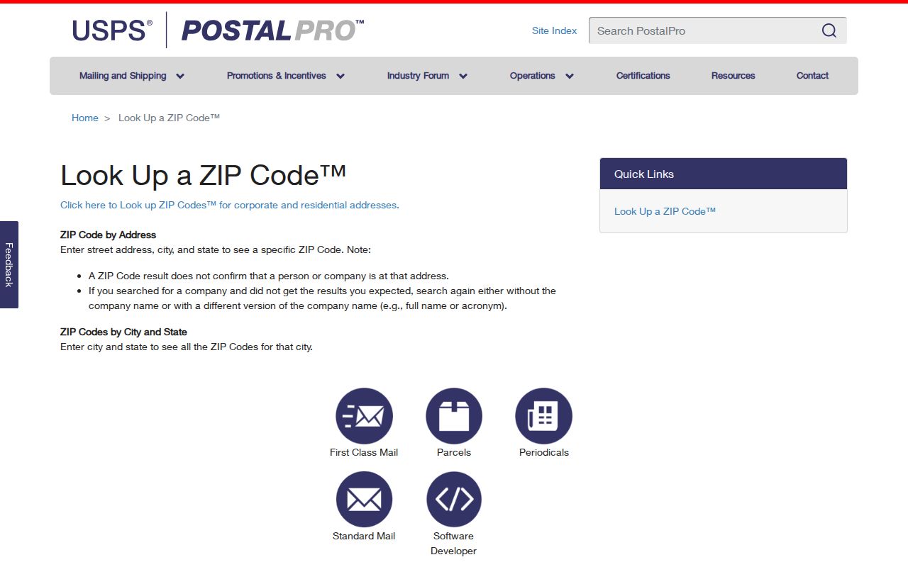 Huntington ZIP code directory USPS postal lookup screen
